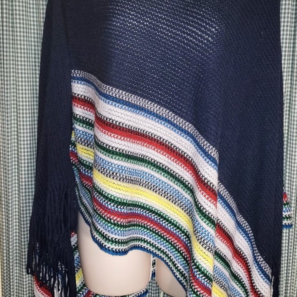 Fringed  knit poncho sweater